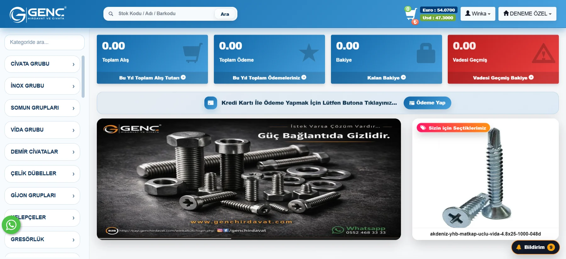 Posnet B2B Ana Panel ekran görüntüsü